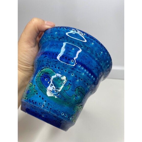 Vtg Bitossi Rimini Blue Planter Cachepot Paisley Rosenthal Netter Aldo Londi - Picture 5 of 10